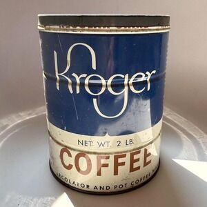 VTG 50s 60s Kroger Coffee Tin Can 2 Pound Metal Regular Grind Prop Advertising